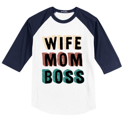 Wife Mom Boss Vintage Retro Happy Mother's Day Funny Gift Baseball Sleeve Shirt