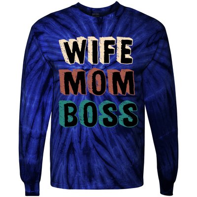 Wife Mom Boss Vintage Retro Happy Mother's Day Funny Gift Tie-Dye Long Sleeve Shirt