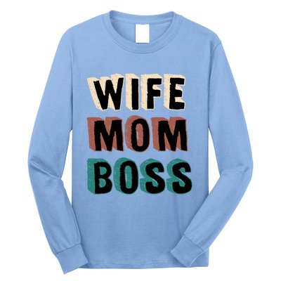 Wife Mom Boss Vintage Retro Happy Mother's Day Funny Gift Long Sleeve Shirt