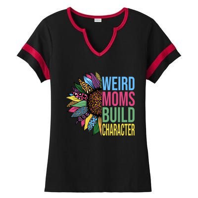 Weird Moms Build Character Sunflower Leopard Mothers Day Ladies Halftime Notch Neck Tee