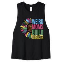 Weird Moms Build Character Sunflower Leopard Mothers Day Women's Racerback Cropped Tank