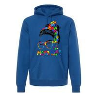 Wo Messy Bun Leopard Autistic Autism Awareness Mom Life Gift Premium Hoodie