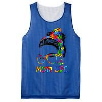 Wo Messy Bun Leopard Autistic Autism Awareness Mom Life Gift Mesh Reversible Basketball Jersey Tank