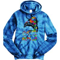 Wo Messy Bun Leopard Autistic Autism Awareness Mom Life Gift Tie Dye Hoodie