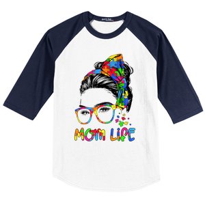 Wo Messy Bun Leopard Autistic Autism Awareness Mom Life Gift Baseball Sleeve Shirt