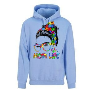 Wo Messy Bun Leopard Autistic Autism Awareness Mom Life Gift Unisex Surf Hoodie