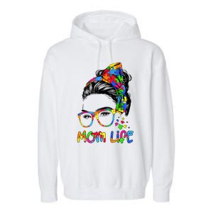 Wo Messy Bun Leopard Autistic Autism Awareness Mom Life Gift Garment-Dyed Fleece Hoodie