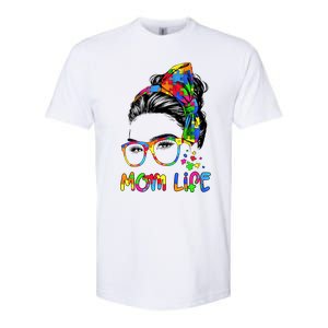 Wo Messy Bun Leopard Autistic Autism Awareness Mom Life Gift Softstyle CVC T-Shirt