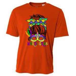 Wo Messy Bun Mardi Gras Feathered Mask Mardi Gras Party Gift Cooling Performance Crew T-Shirt