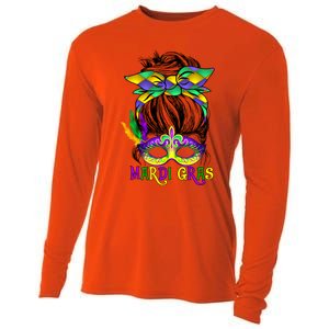 Wo Messy Bun Mardi Gras Feathered Mask Mardi Gras Party Gift Cooling Performance Long Sleeve Crew