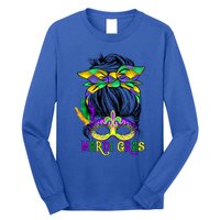 Wo Messy Bun Mardi Gras Feathered Mask Mardi Gras Party Gift Long Sleeve Shirt