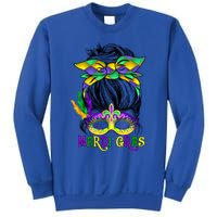 Wo Messy Bun Mardi Gras Feathered Mask Mardi Gras Party Gift Sweatshirt