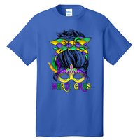 Wo Messy Bun Mardi Gras Feathered Mask Mardi Gras Party Gift Tall T-Shirt