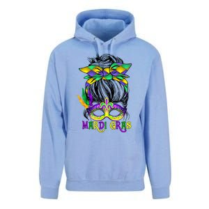 Wo Messy Bun Mardi Gras Feathered Mask Mardi Gras Party Gift Unisex Surf Hoodie