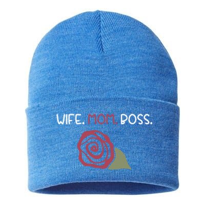 Wife Mom Boss For Her Moms Mothers Mamas And Wife Design Gift Sustainable Knit Beanie