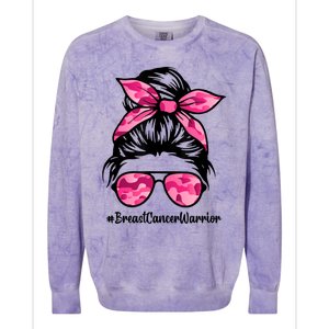 Wo Messy Bun Sunglasses Camo Pink Breast Cancer Warrior Great Gift Colorblast Crewneck Sweatshirt