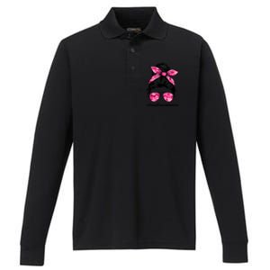 Wo Messy Bun Sunglasses Camo Pink Breast Cancer Warrior Great Gift Performance Long Sleeve Polo