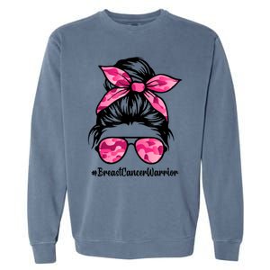 Wo Messy Bun Sunglasses Camo Pink Breast Cancer Warrior Great Gift Garment-Dyed Sweatshirt