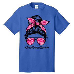 Wo Messy Bun Sunglasses Camo Pink Breast Cancer Warrior Great Gift Tall T-Shirt