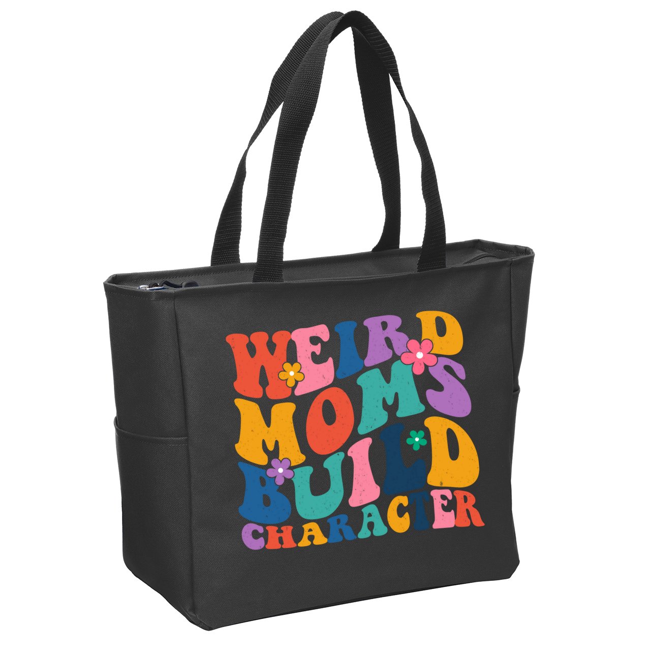 Weird Moms Build Character Funny Retro Zip Tote Bag