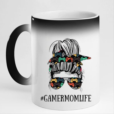 Womens Messy Bun Life Of A Gamer Mom Mother's Day Gaming Mother 11oz Black Color Changing Mug