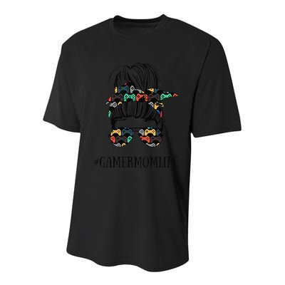 Womens Messy Bun Life Of A Gamer Mom Mother's Day Gaming Mother Youth Performance Sprint T-Shirt