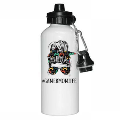 Womens Messy Bun Life Of A Gamer Mom Mother's Day Gaming Mother Aluminum Water Bottle