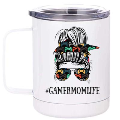 Womens Messy Bun Life Of A Gamer Mom Mother's Day Gaming Mother 12 oz Stainless Steel Tumbler Cup