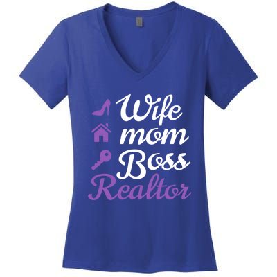 Wife Mom Boss And Realtor Gift Women's V-Neck T-Shirt