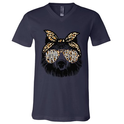 Women Mama Bear Leopard Bandana Sunglasses Mother's Day Gift V-Neck T-Shirt