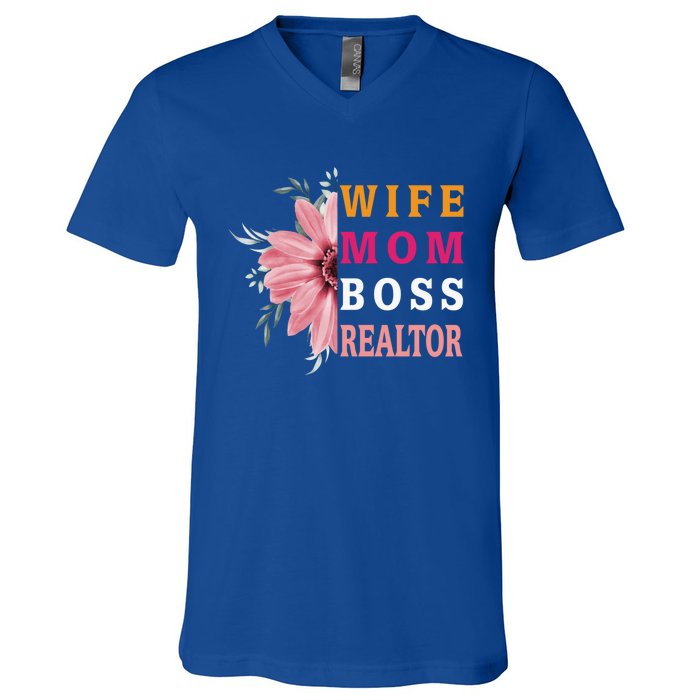 Wife Mom Boss Realtor Cool Gift V-Neck T-Shirt