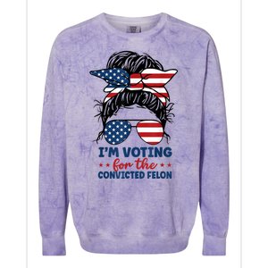 Women Messy Bun Im Voting For The Convicted Felon 4th Of July American Flag Gift Colorblast Crewneck Sweatshirt