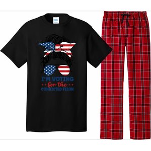 Women Messy Bun Im Voting For The Convicted Felon 4th Of July American Flag Gift Pajama Set