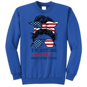 Women Messy Bun Im Voting For The Convicted Felon 4th Of July American Flag Gift Sweatshirt