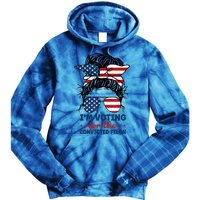 Women Messy Bun Im Voting For The Convicted Felon 4th Of July American Flag Gift Tie Dye Hoodie