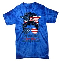 Women Messy Bun Im Voting For The Convicted Felon 4th Of July American Flag Gift Tie-Dye T-Shirt