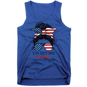 Women Messy Bun Im Voting For The Convicted Felon 4th Of July American Flag Gift Tank Top