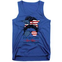 Women Messy Bun Im Voting For The Convicted Felon 4th Of July American Flag Gift Tank Top