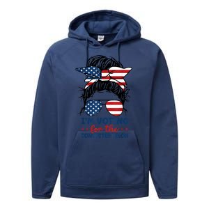 Women Messy Bun Im Voting For The Convicted Felon 4th Of July American Flag Gift Performance Fleece Hoodie