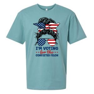 Women Messy Bun Im Voting For The Convicted Felon 4th Of July American Flag Gift Sueded Cloud Jersey T-Shirt