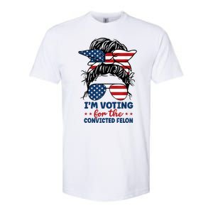 Women Messy Bun Im Voting For The Convicted Felon 4th Of July American Flag Gift Softstyle CVC T-Shirt