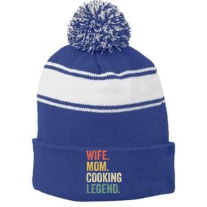 Wife Mom Cooking Legend Funny Cook Chef Mother Cute Gift Stripe Pom Pom Beanie