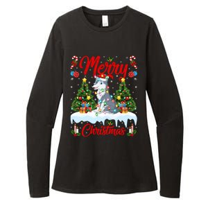 Wolf Merry Christmas Tree Lighting Santa Wolf Xmas Cute Gift Womens CVC Long Sleeve Shirt