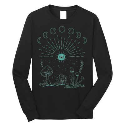 Womens Mushrooms Crystals Moon Phases Sun Eye Cottagecore Aesthetic Long Sleeve Shirt