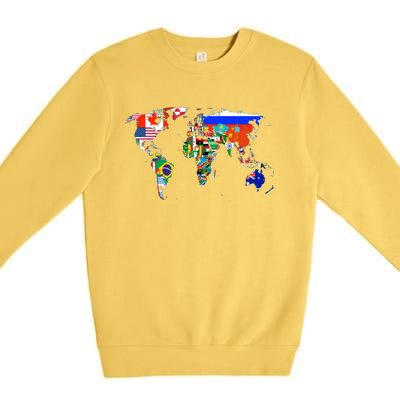 World Map Country Flag Atlas Gift Funny Gift Premium Crewneck Sweatshirt