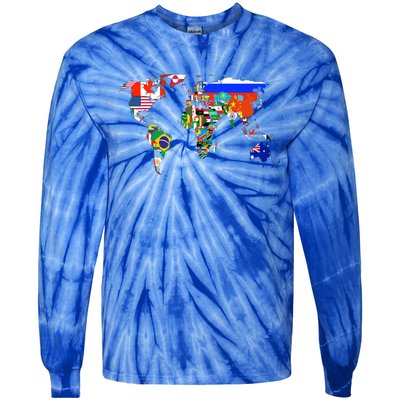 World Map Country Flag Atlas Gift Funny Gift Tie-Dye Long Sleeve Shirt