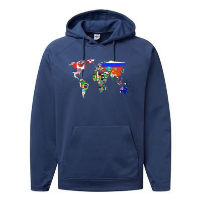 World Map Country Flag Atlas Gift Funny Gift Performance Fleece Hoodie