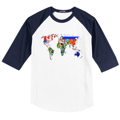 World Map Country Flag Atlas Gift Funny Gift Baseball Sleeve Shirt