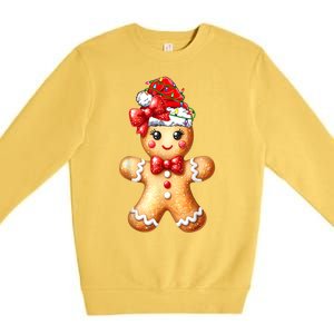 Women Merry Christmas Cute Gingerbread Santa Pajamas Girl Gift Premium Crewneck Sweatshirt