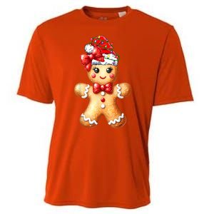 Women Merry Christmas Cute Gingerbread Santa Pajamas Girl Gift Cooling Performance Crew T-Shirt